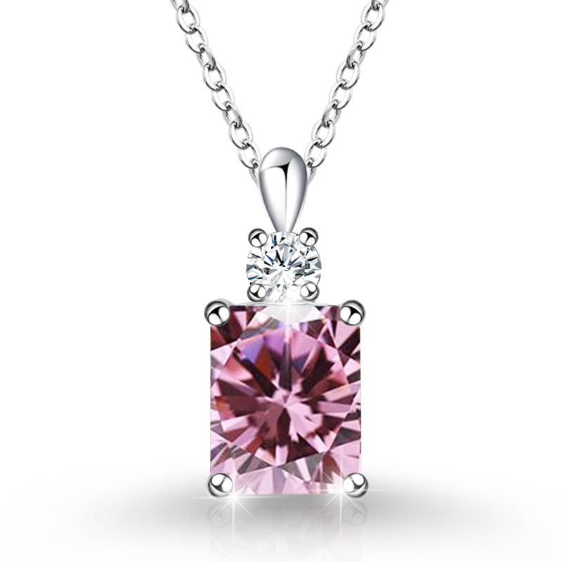 S925 Sterling Silver Multi-Color Gemstone Pendant Necklace – Elegant Sparkle with Pave Setting