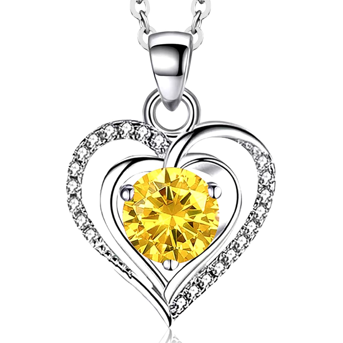S925 Sterling Silver Double-Heart Pendant Necklace – Multi-Color Gemstone, Symbol of Deep Love