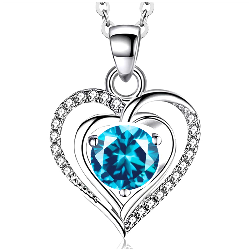 S925 Sterling Silver Double-Heart Pendant Necklace – Multi-Color Gemstone, Symbol of Deep Love