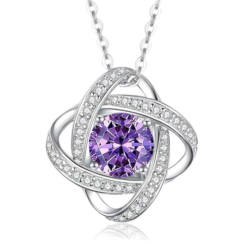 S925 Sterling Silver Love Knot Birthstone Jewelry, Love Knot Necklace， Anniversary Birthday Gifts for Women Wife Girlfriend Mom Daughter
