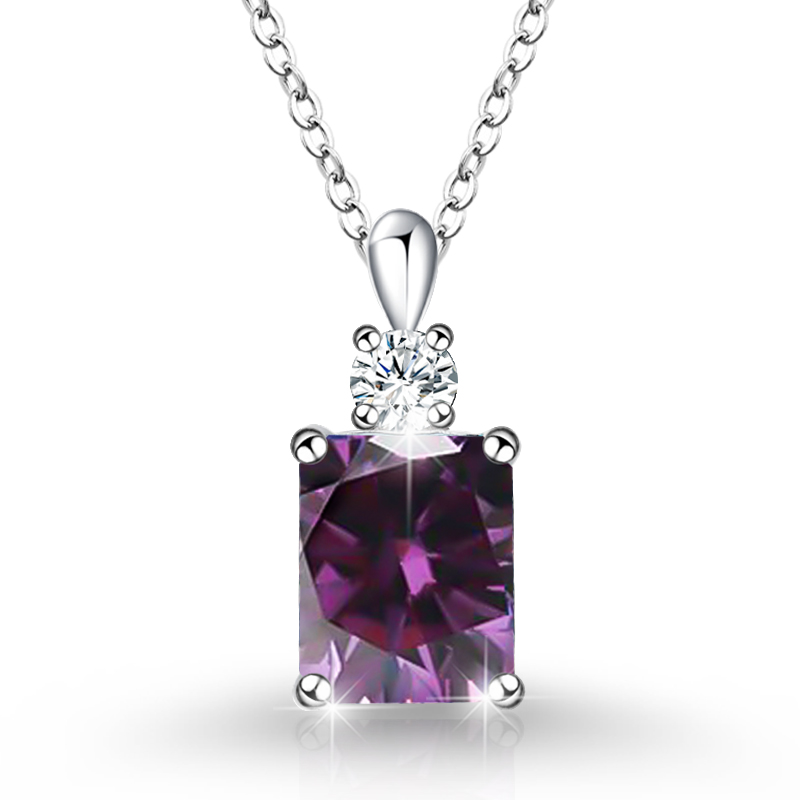 S925 Sterling Silver Multi-Color Gemstone Pendant Necklace – Elegant Sparkle with Pave Setting