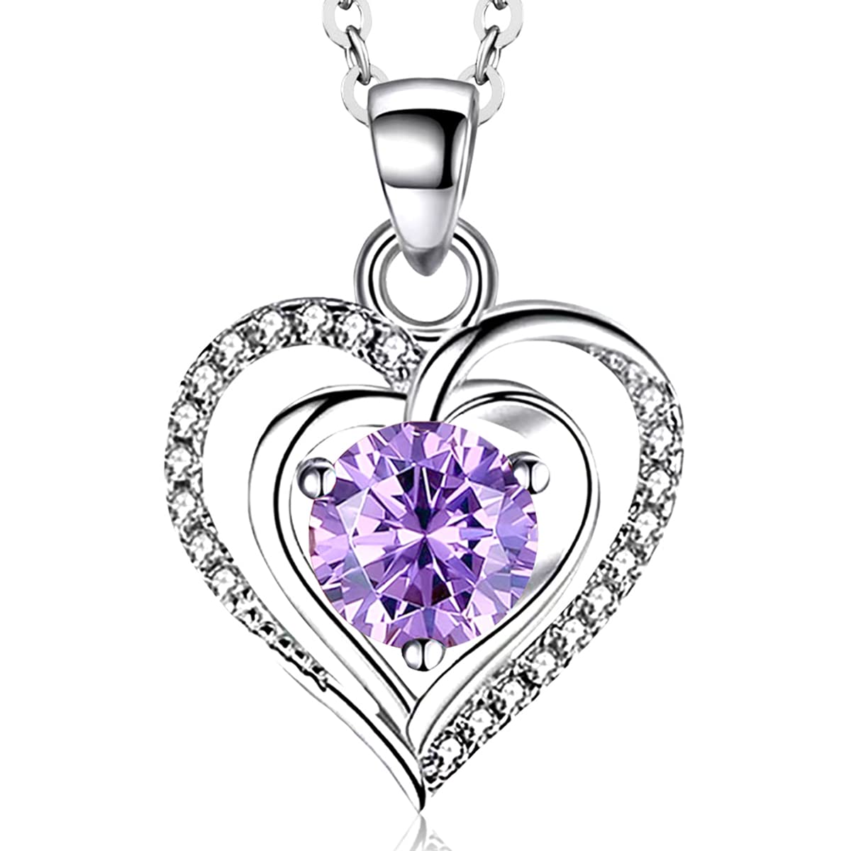 S925 Sterling Silver Double-Heart Pendant Necklace – Multi-Color Gemstone, Symbol of Deep Love