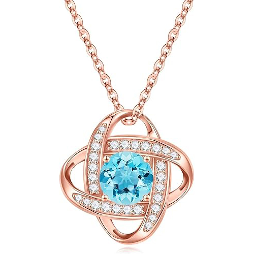S925 Sterling Silver Love Knot Birthstone Jewelry, Love Knot Necklace， Anniversary Birthday Gifts for Women Wife Girlfriend Mom Daughter