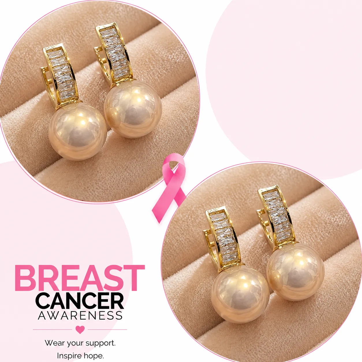 Support Breast Cancer Awareness | Blush Pearl Earrings | Buy 1 Pair Get 1 Pair FREE Today