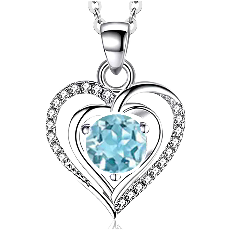 S925 Sterling Silver Double-Heart Pendant Necklace – Multi-Color Gemstone, Symbol of Deep Love