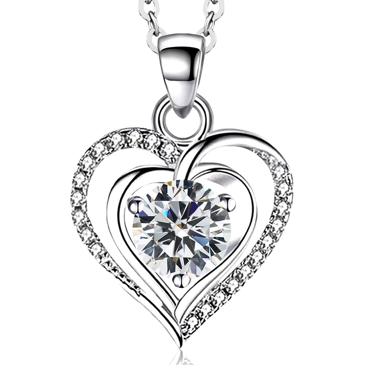 S925 Sterling Silver Double-Heart Pendant Necklace – Multi-Color Gemstone, Symbol of Deep Love