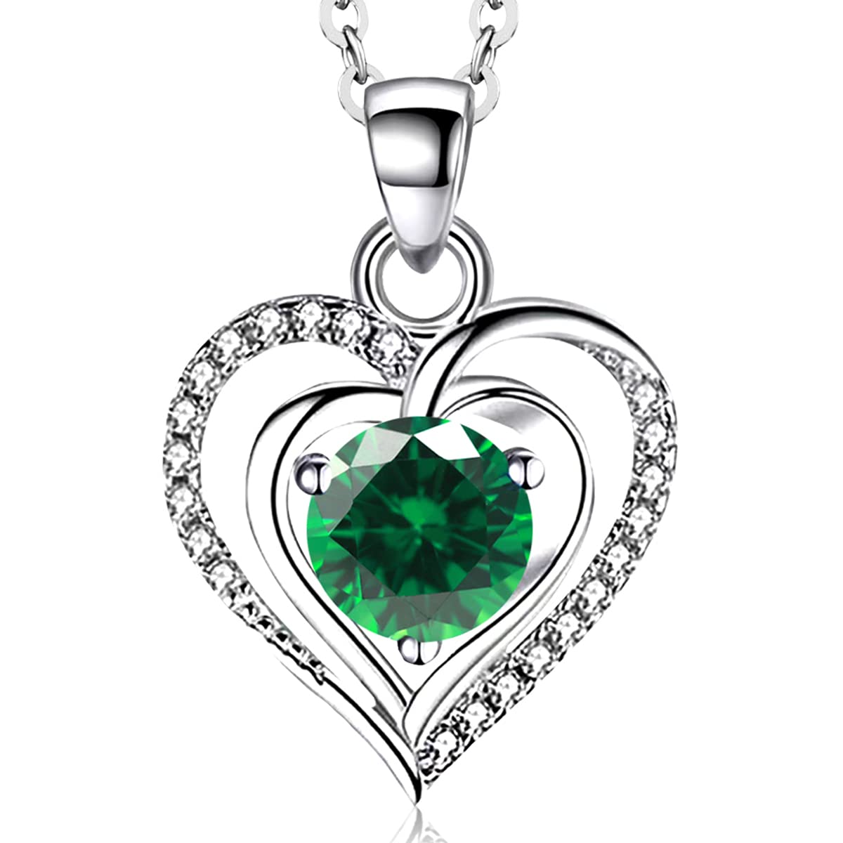 S925 Sterling Silver Double-Heart Pendant Necklace – Multi-Color Gemstone, Symbol of Deep Love
