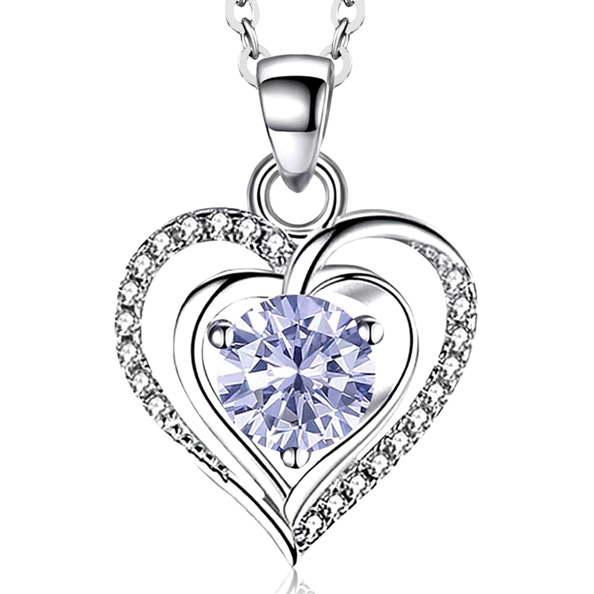 S925 Sterling Silver Double-Heart Pendant Necklace – Multi-Color Gemstone, Symbol of Deep Love