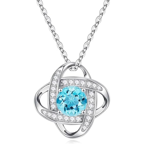 S925 Sterling Silver Love Knot Birthstone Jewelry, Love Knot Necklace， Anniversary Birthday Gifts for Women Wife Girlfriend Mom Daughter