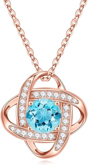 S925 Sterling Silver Love Knot Birthstone Jewelry, Love Knot Necklace， Anniversary Birthday Gifts for Women Wife Girlfriend Mom Daughter