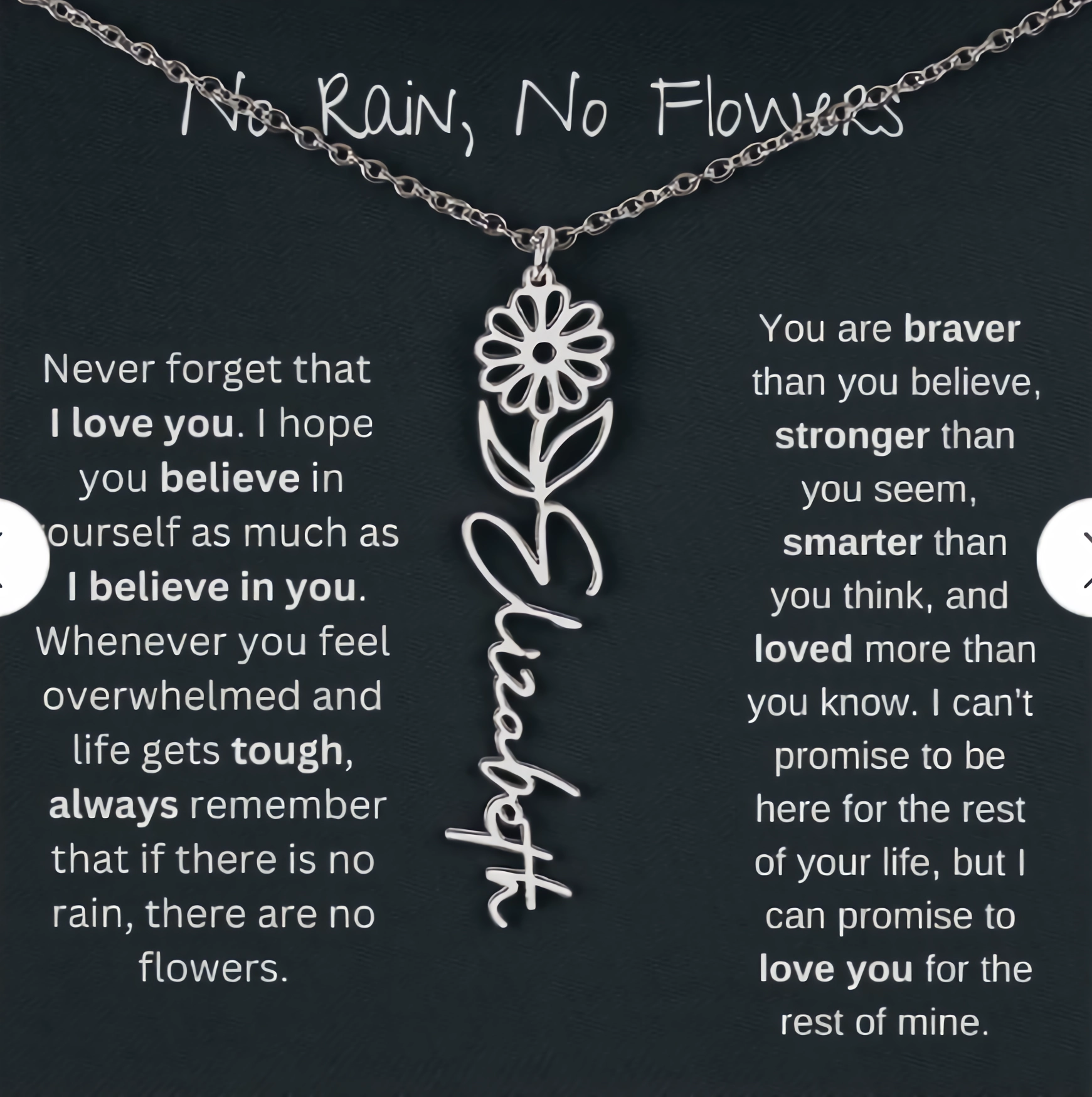 No Rain - No Flowers - Never Forget That I Love You .Birth Flower Name Necklace