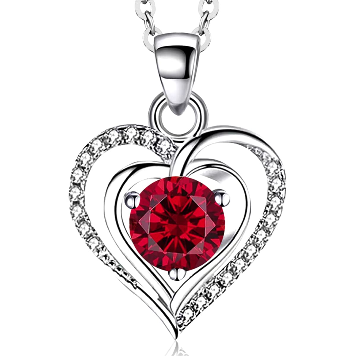 S925 Sterling Silver Double-Heart Pendant Necklace – Multi-Color Gemstone, Symbol of Deep Love