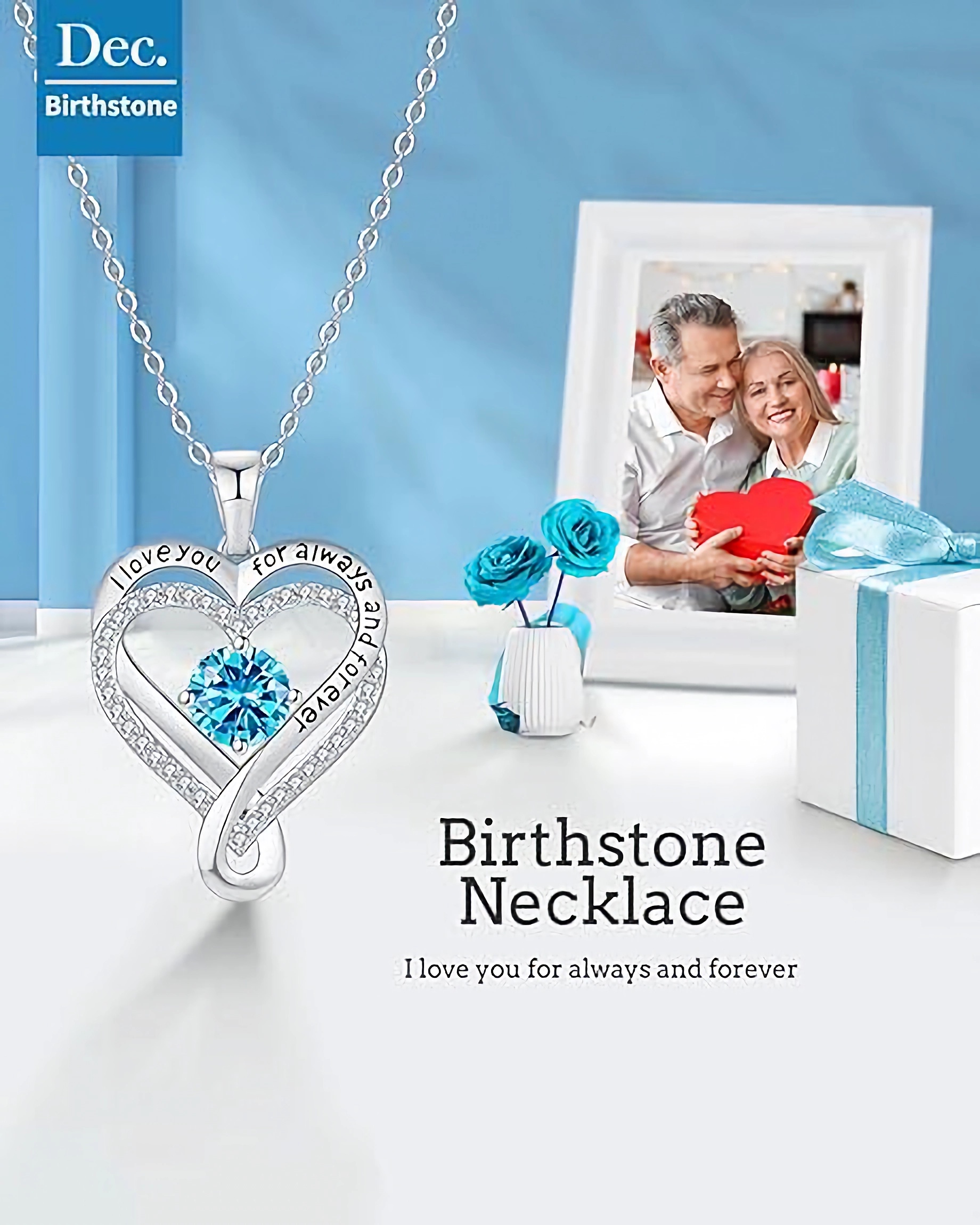 S925 Sterling Silver Infinity Love Heart Birthstone Necklace for Women Wife, Anniversary for Women Wife Birthday Gift for Her Girlfriend Mom Daughters, I Love You forever Women's Jewelry 