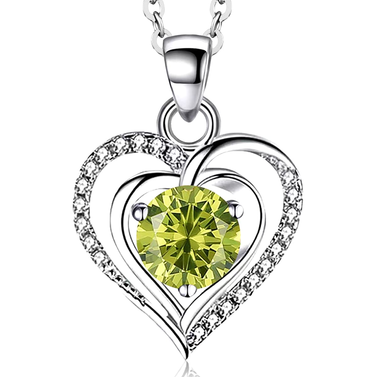 S925 Sterling Silver Double-Heart Pendant Necklace – Multi-Color Gemstone, Symbol of Deep Love