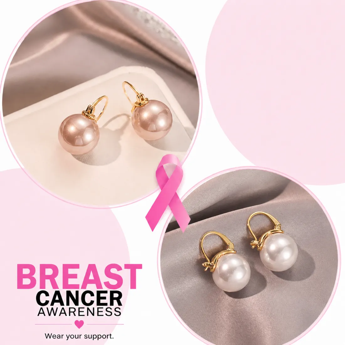 Support Breast Cancer Awareness | Blooming Pearl Basket Earrings | Buy 1 Pair Get 1 Pair FREE Today