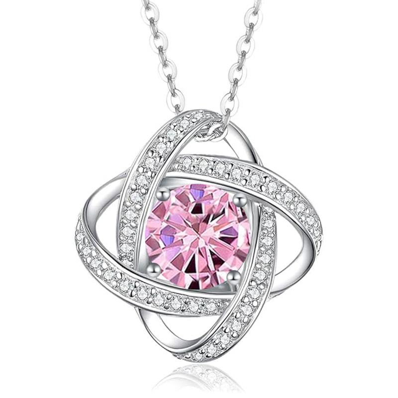 S925 Sterling Silver Love Knot Birthstone Jewelry, Love Knot Necklace， Anniversary Birthday Gifts for Women Wife Girlfriend Mom Daughter