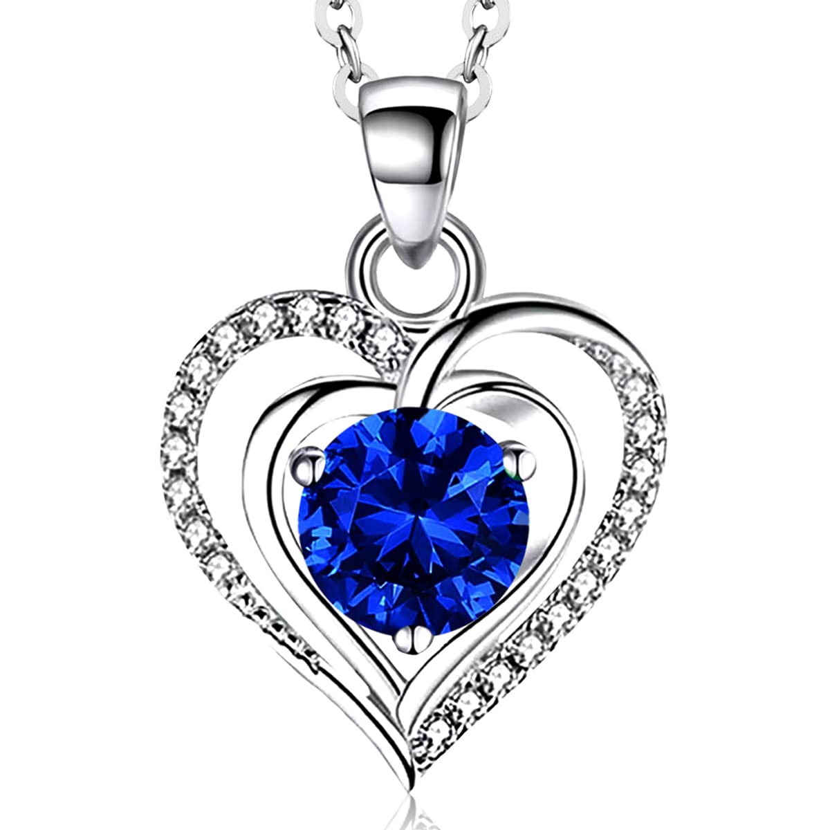 S925 Sterling Silver Double-Heart Pendant Necklace – Multi-Color Gemstone, Symbol of Deep Love