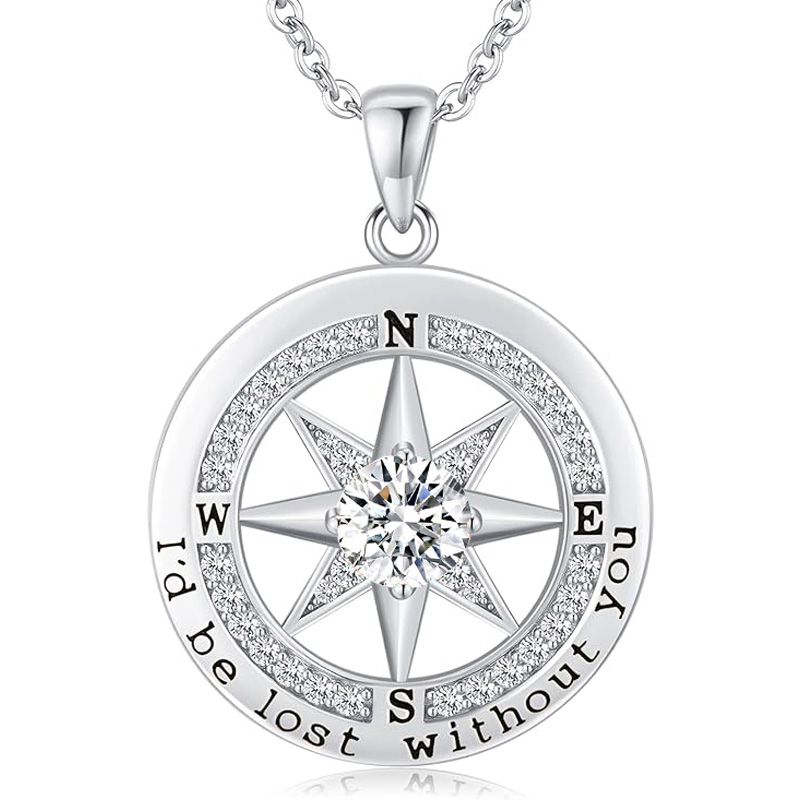 S925 Necklace Gift for Wife |Compass Jewelry |Women Anniversary |Sterling Silver |Girlfriend Birthday Gifts for Her Valentines |I'd be Lost without You