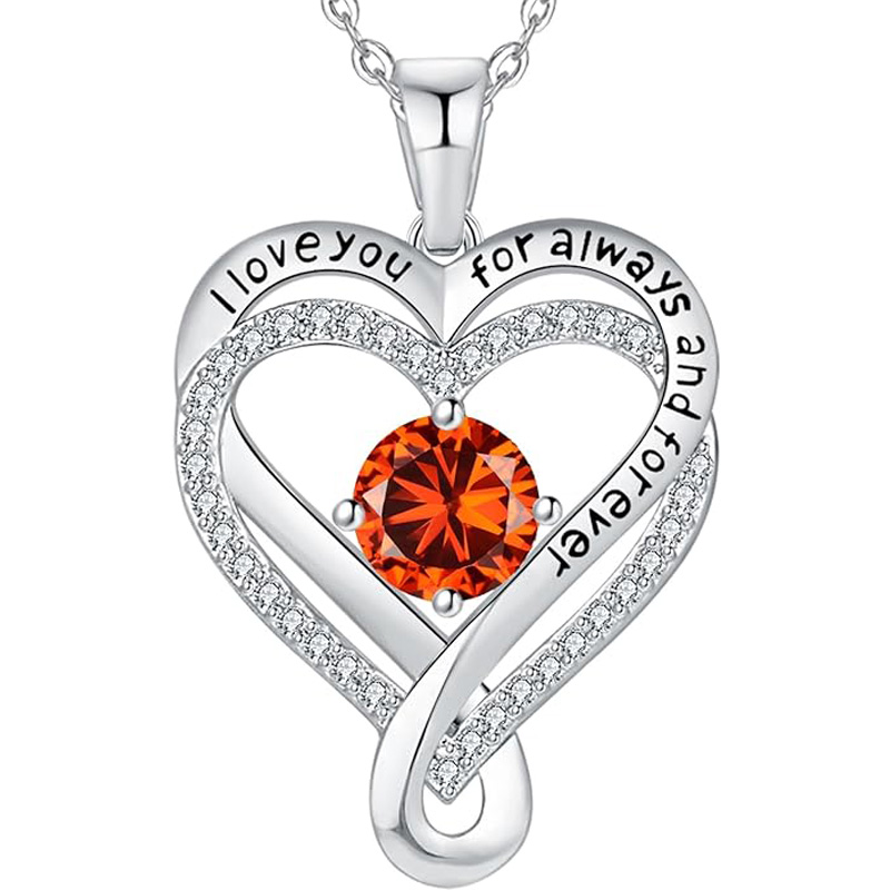S925 Sterling Silver Engraved Heart Necklace for Lover with Exquisite Wooden Box