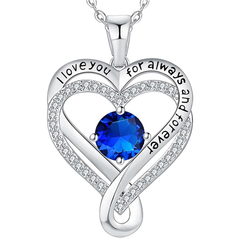 S925 Sterling Silver Engraved Heart Necklace for Lover with Wooden Gift Box & Message Card
