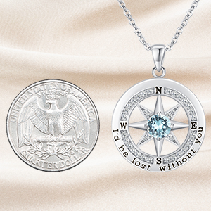 300-5 compass necklace pendant size silver diamond