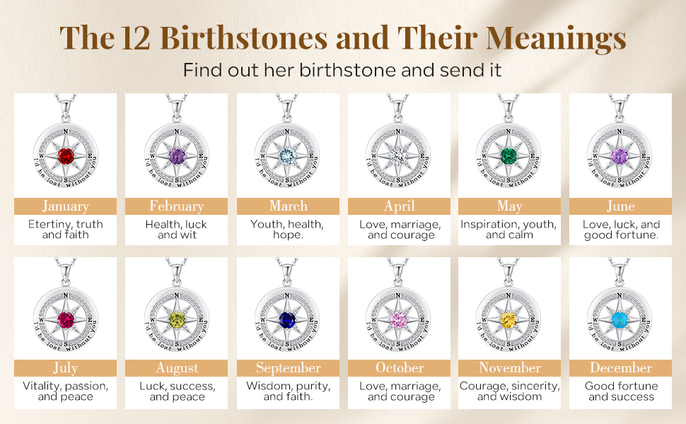 12 colors sterling silver compass necklace jewelry for women wedding anniversary