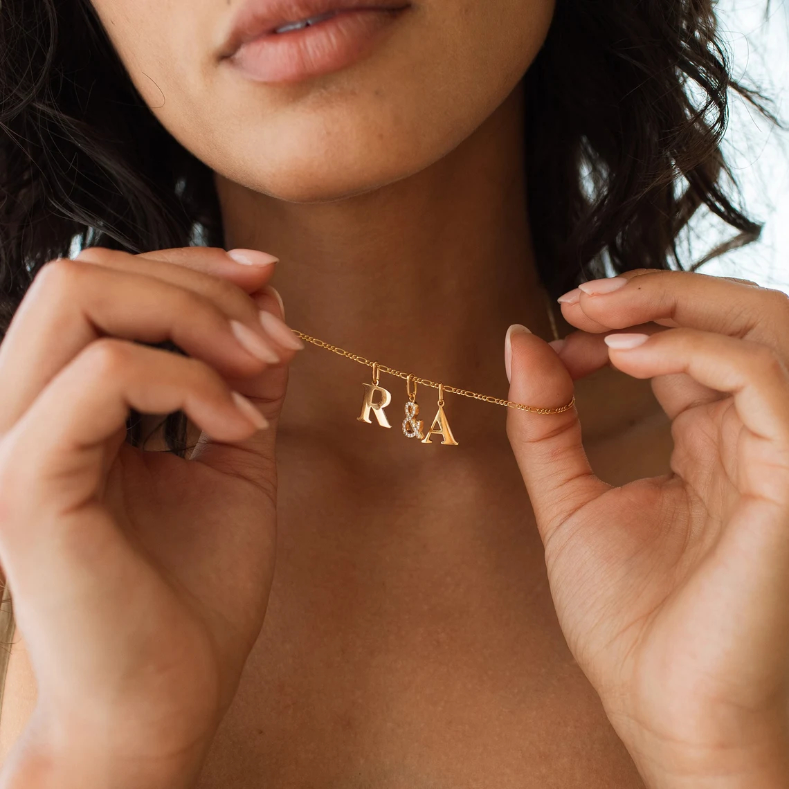 Custom Initials Necklace Personalized Block Letter Pendant