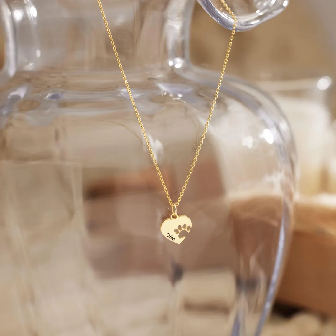 Personalised Paw Name Necklace with Heart