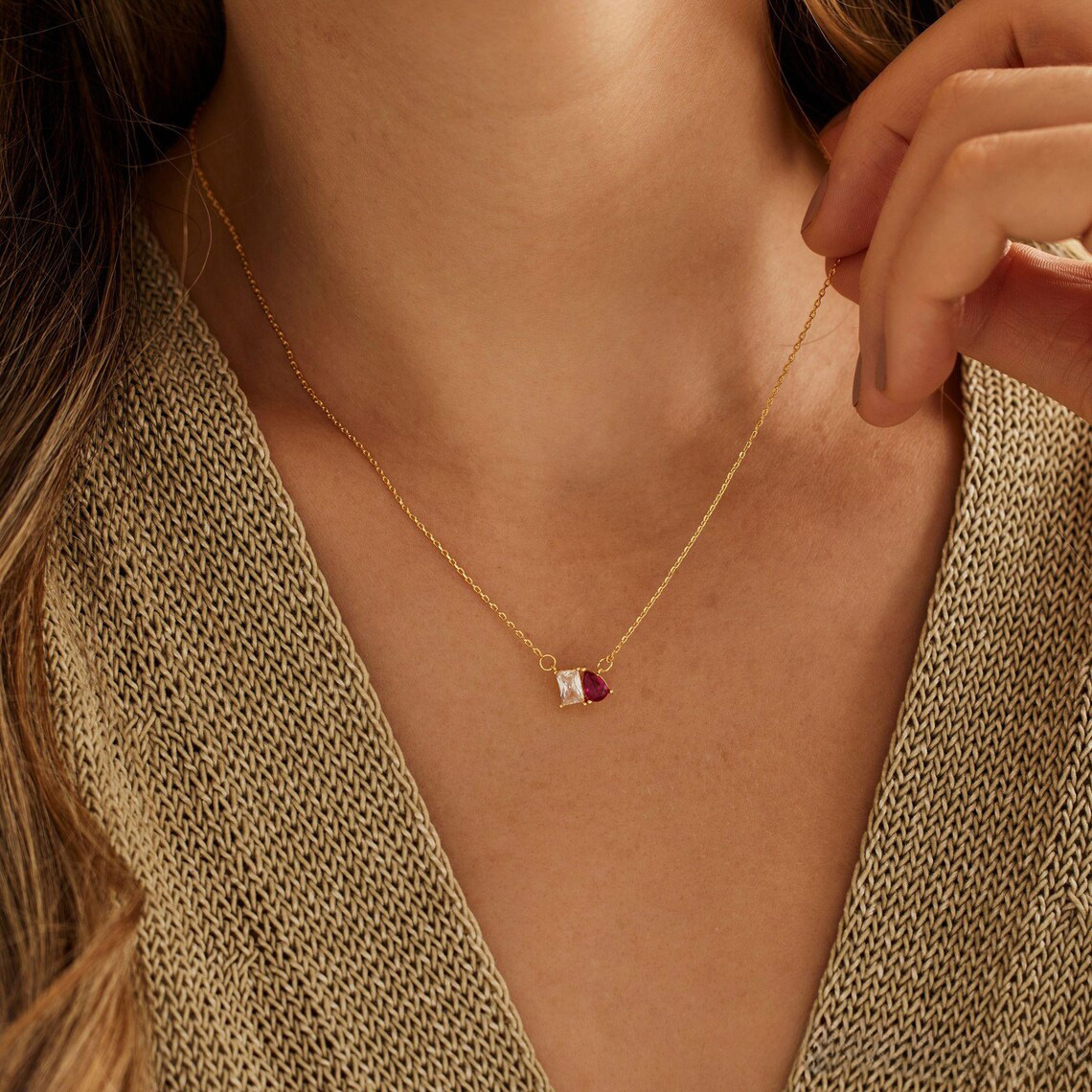 Personalised Birthstone Necklace, Dainty Minimalist Necklace