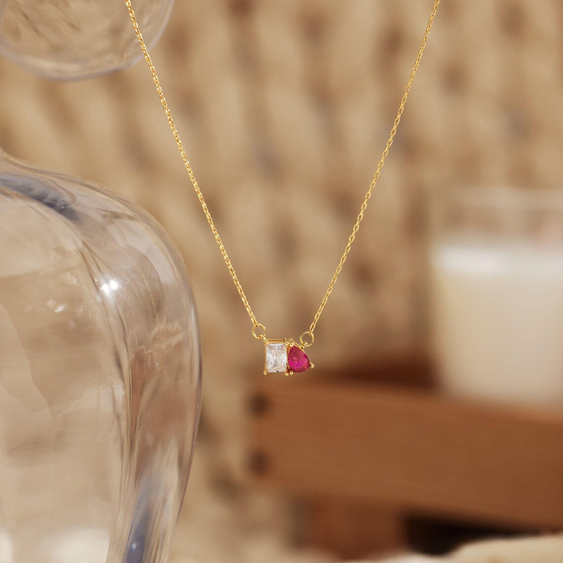 Personalised Birthstone Necklace, Dainty Minimalist Necklace