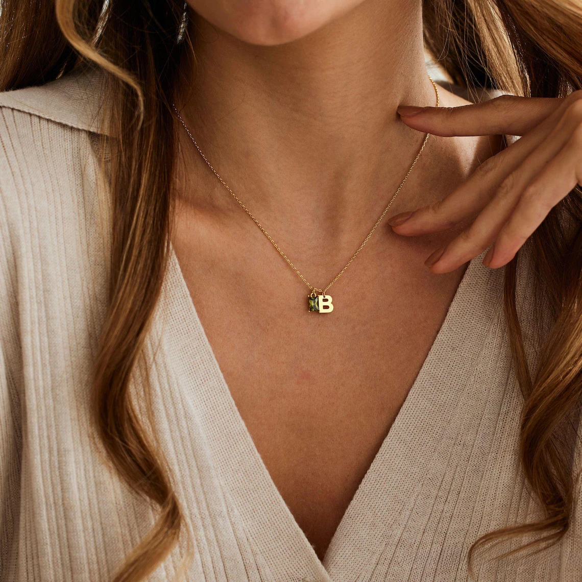 Personalised Initial Necklace with Birthstone