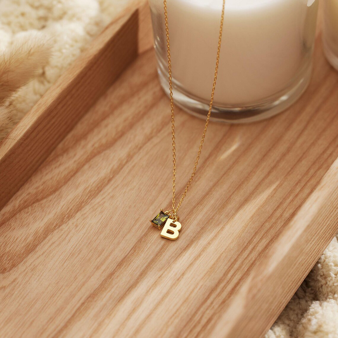 Personalised Initial Necklace with Birthstone