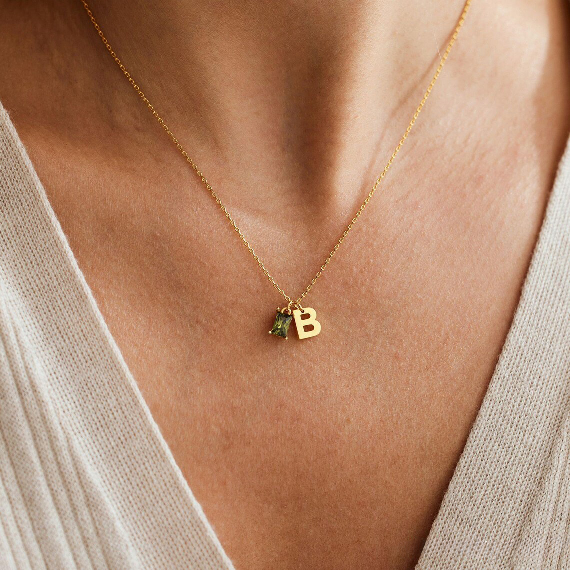 Personalised Initial Necklace with Birthstone