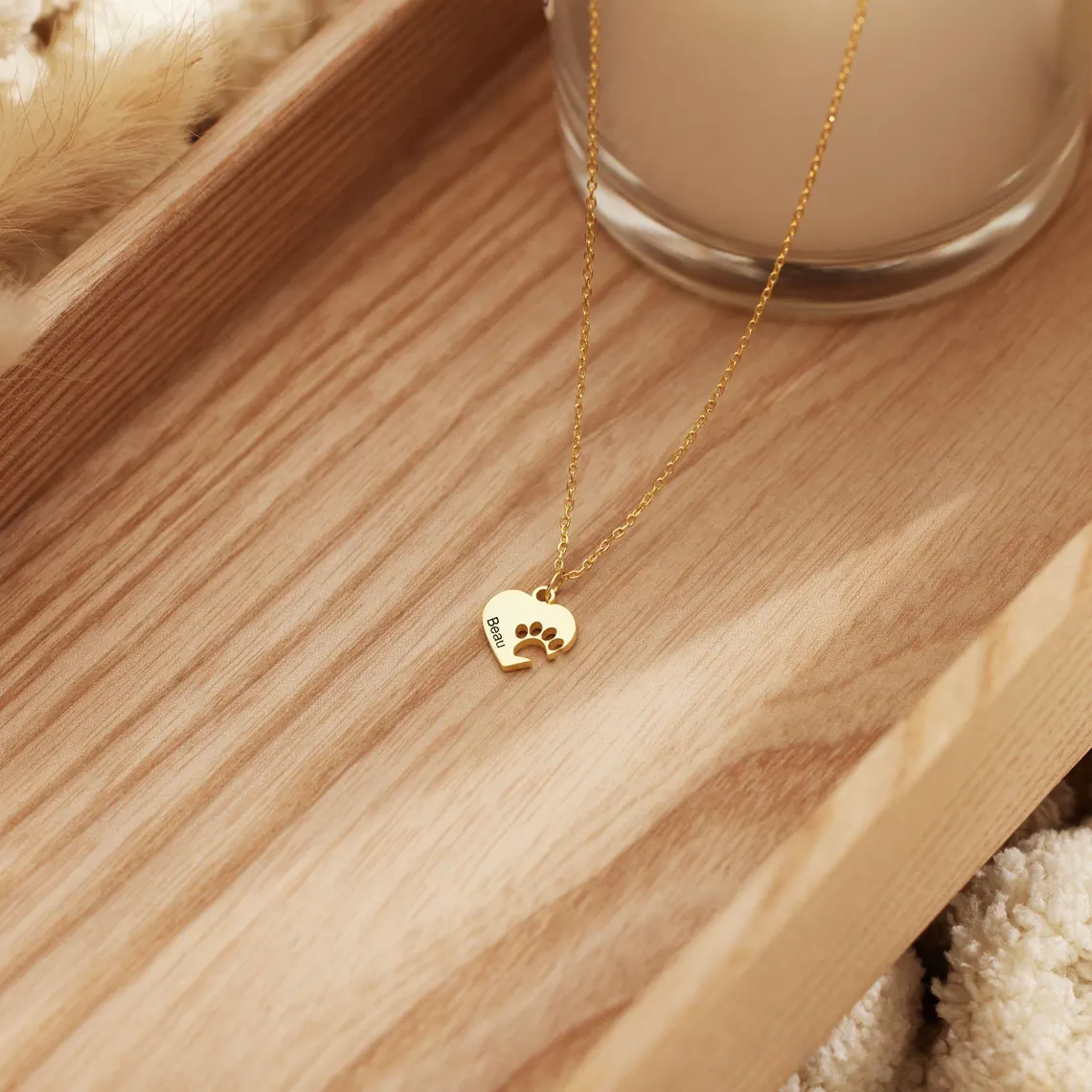 Personalised Paw Name Necklace with Heart
