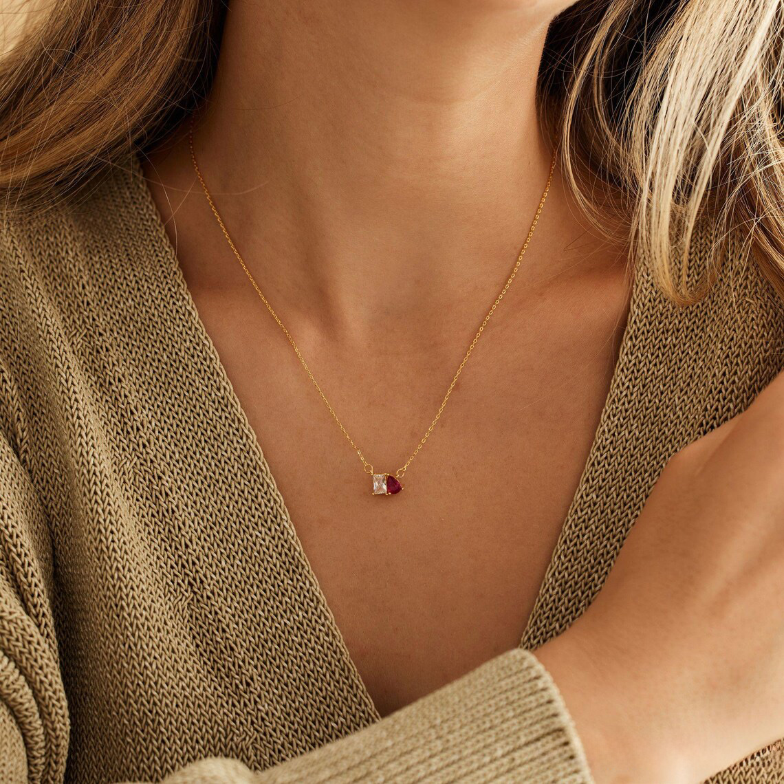 Personalised Birthstone Necklace, Dainty Minimalist Necklace