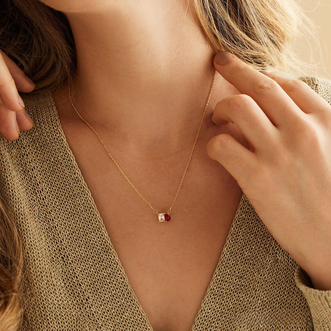 Personalised Birthstone Necklace, Dainty Minimalist Necklace