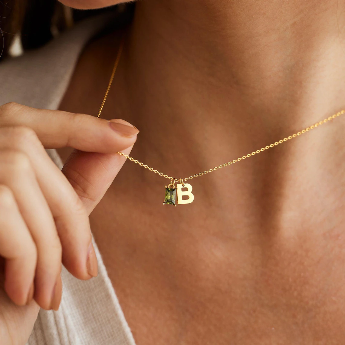 Personalised Initial Necklace with Birthstone