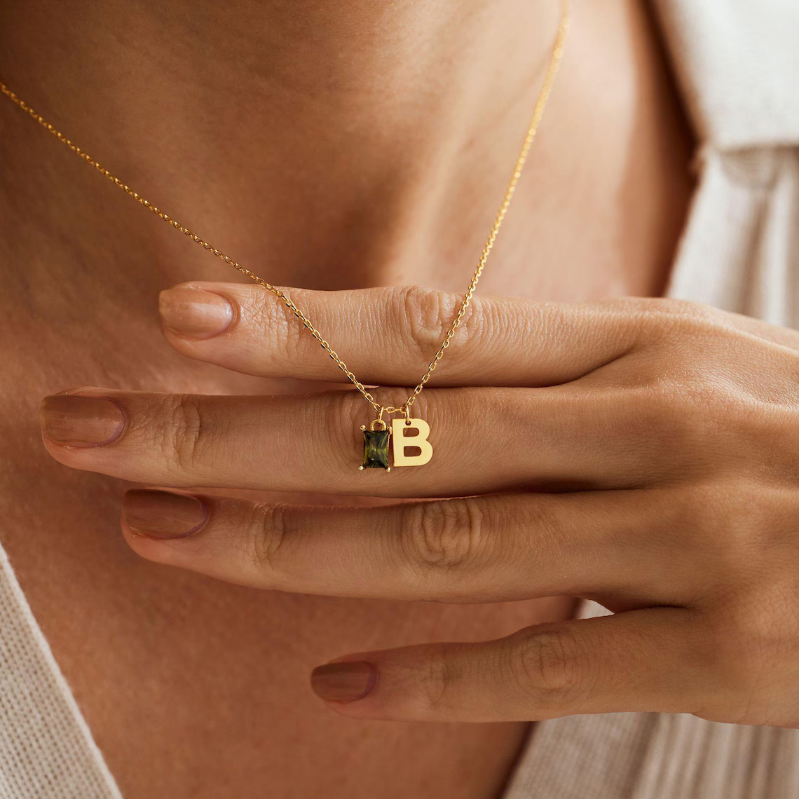 Personalised Initial Necklace with Birthstone