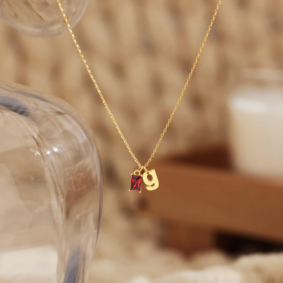 Personalised Initial Necklace with Birthstone