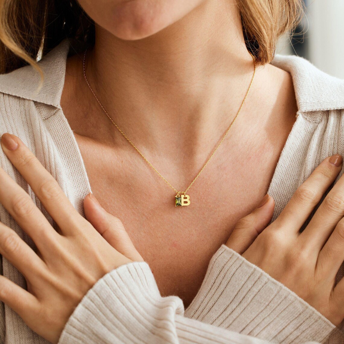 Personalised Initial Necklace with Birthstone