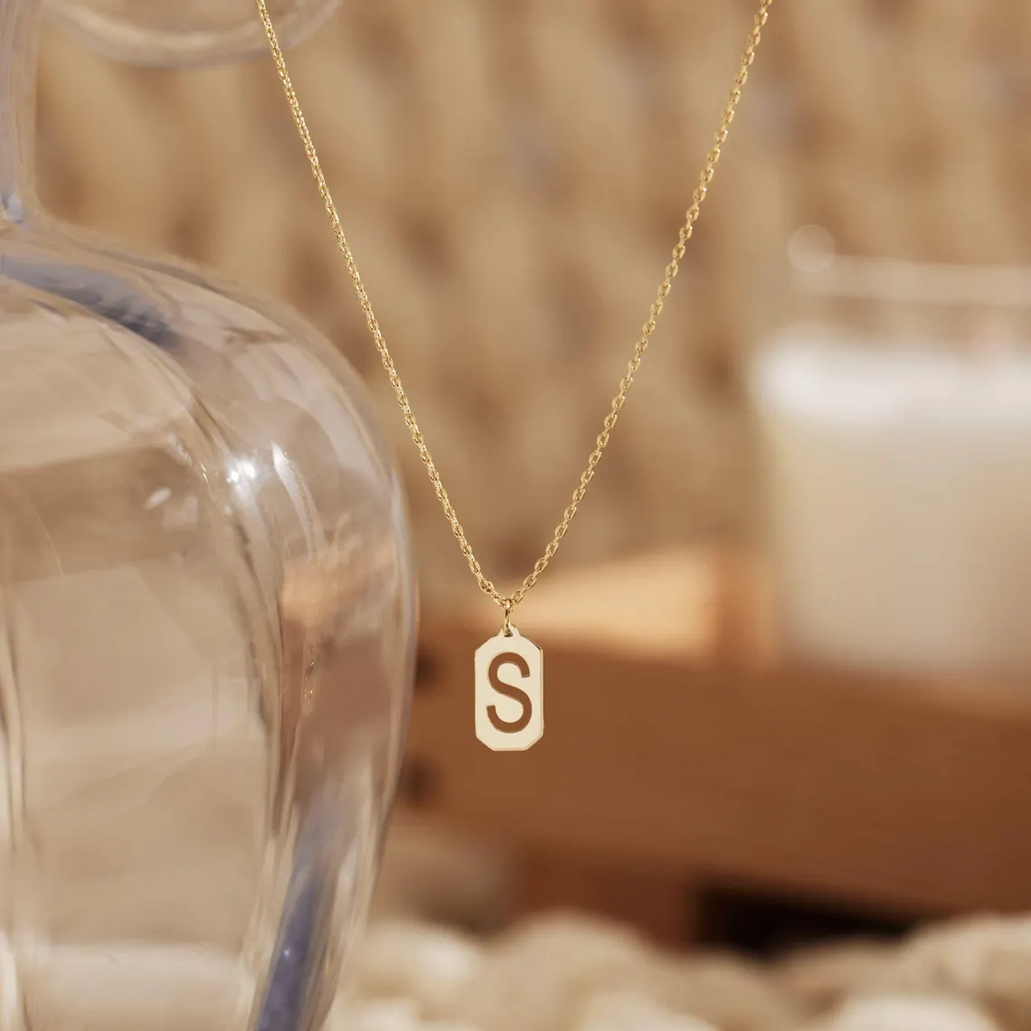 Dainty Initial Tag Necklace, Custom Letter Necklace