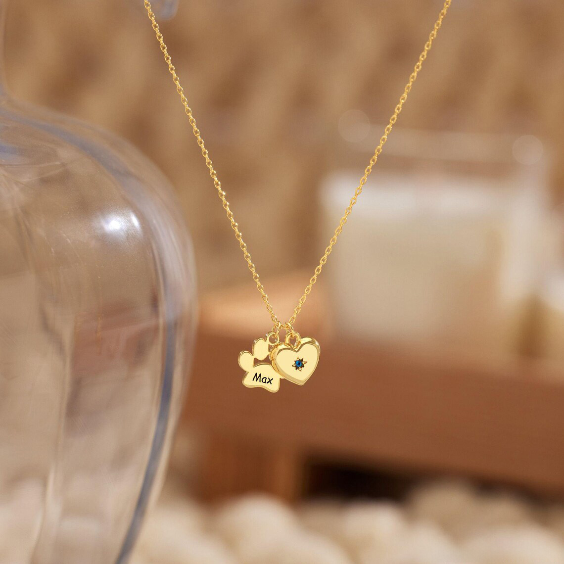 Dainty Paw Name Necklace with Heart