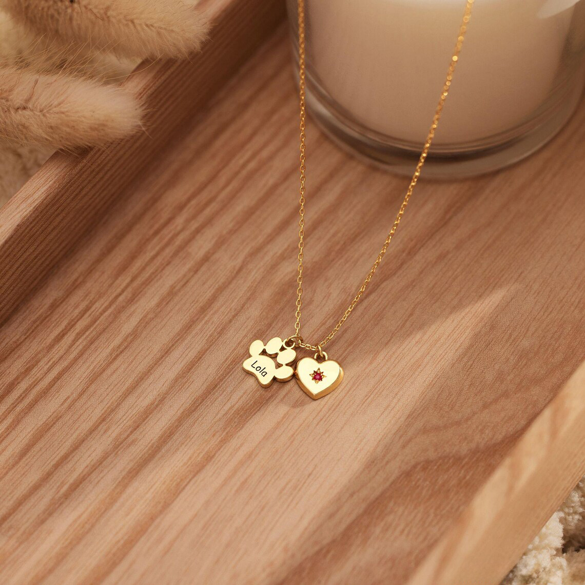 Dainty Paw Name Necklace with Heart