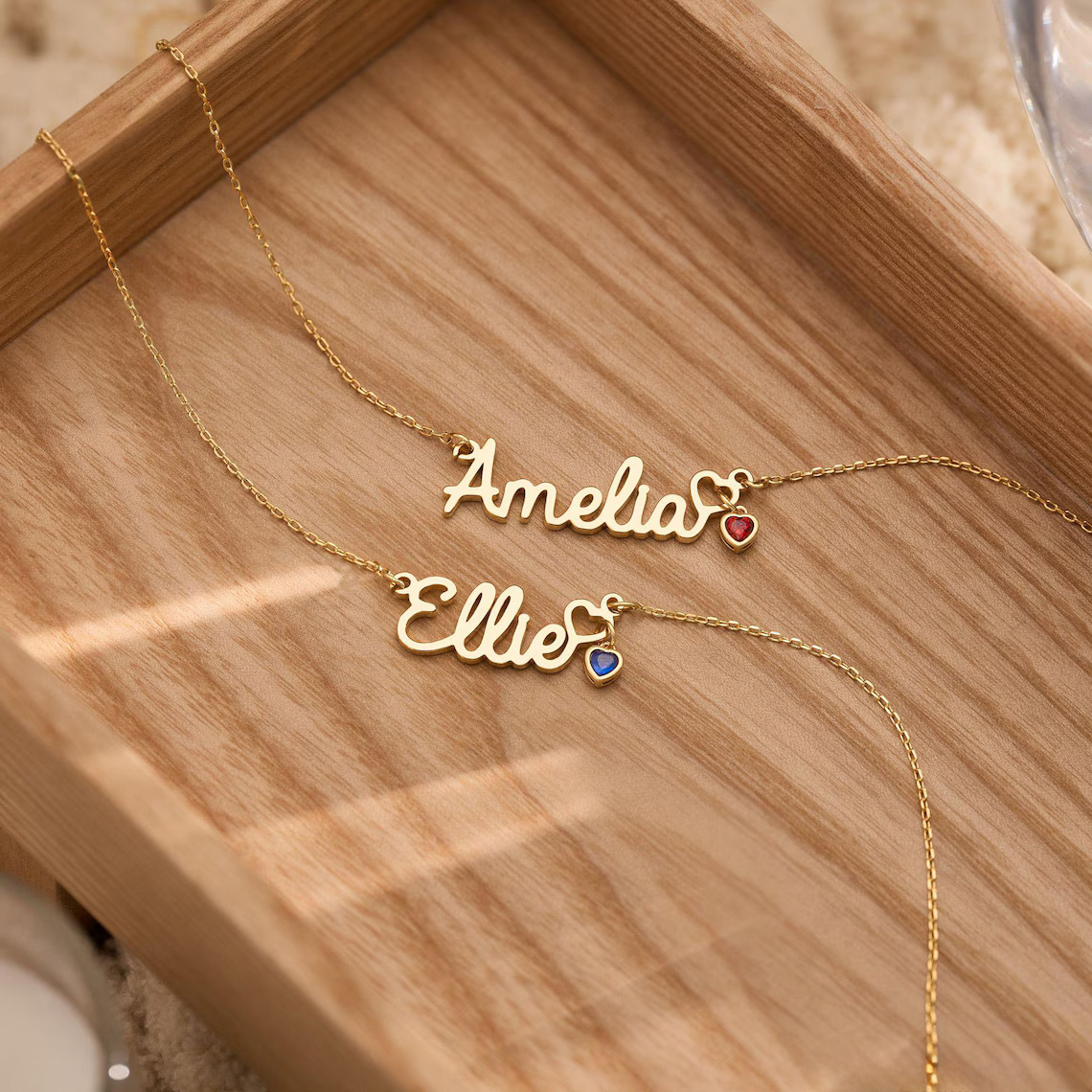 Custom Heart Name Necklace with Birthstone