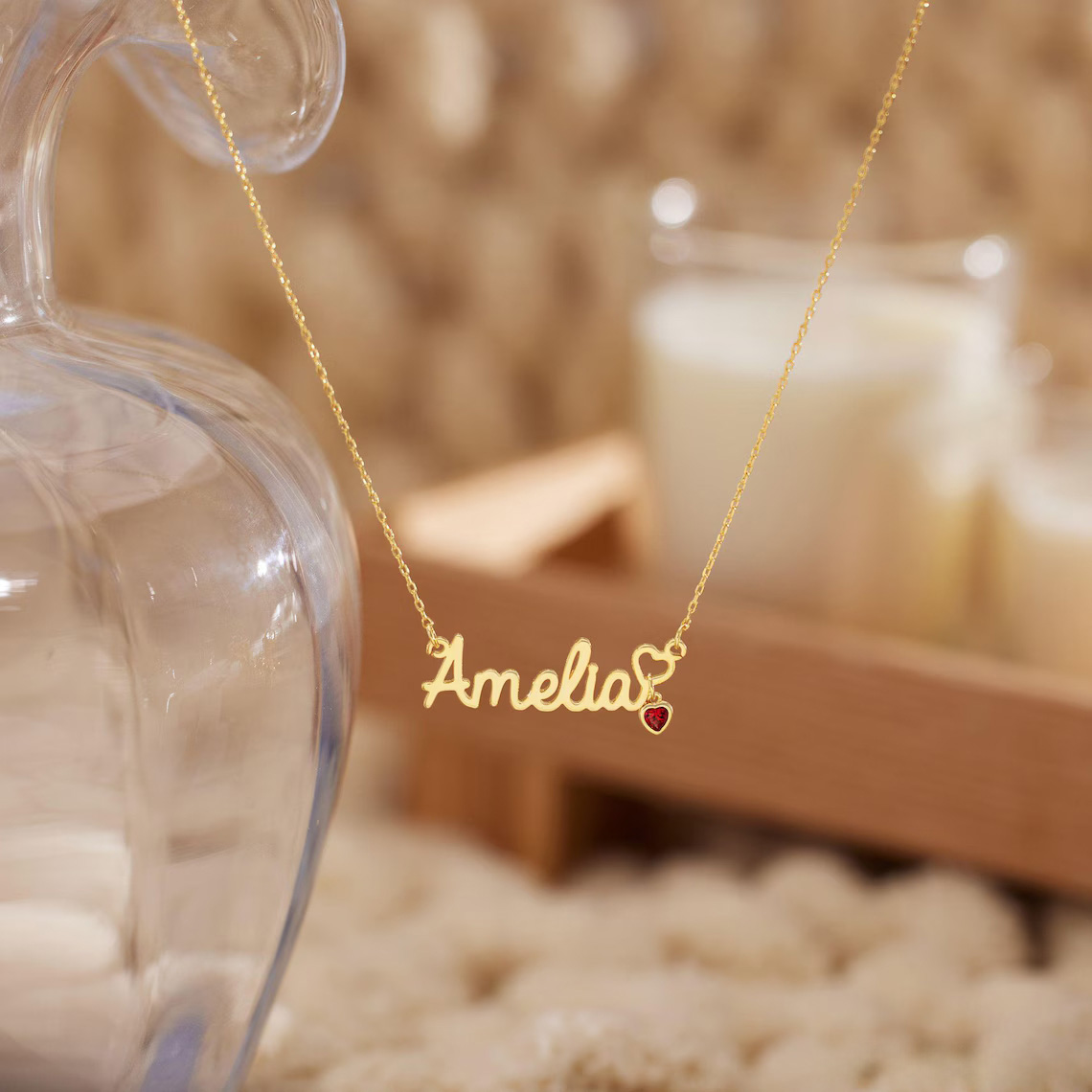 Custom Heart Name Necklace with Birthstone