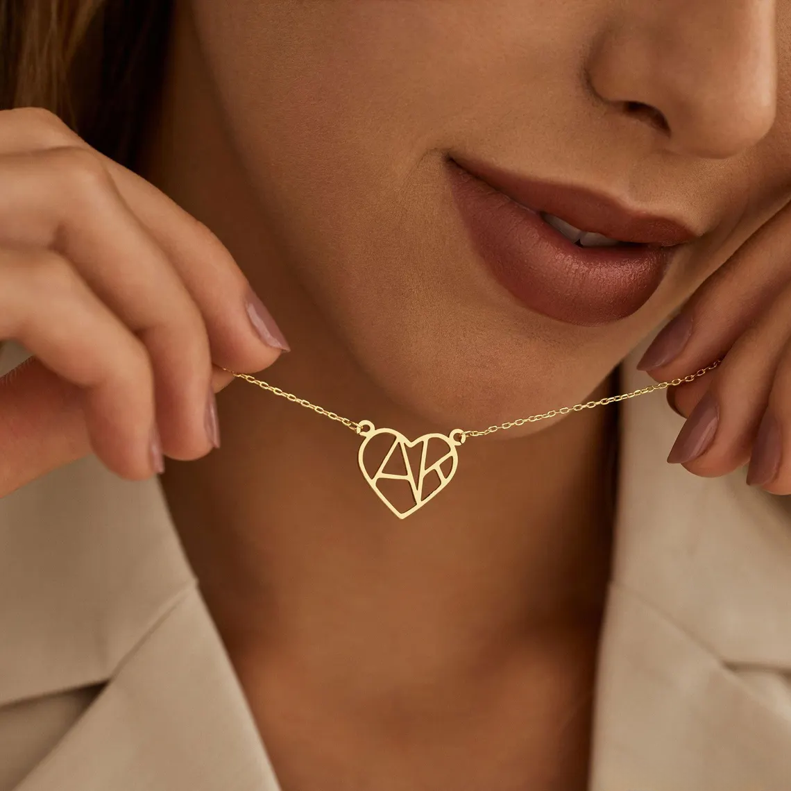 Personalised Heart Initial Necklace, Custom Letter Necklace, 