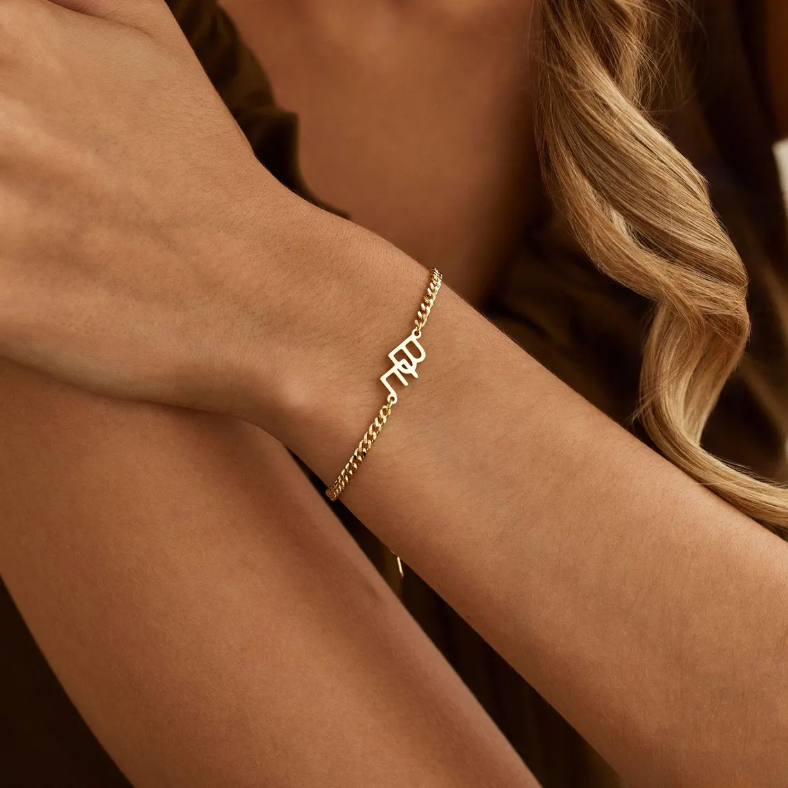 Personalised Initial Bracelet with Cuban Chain
