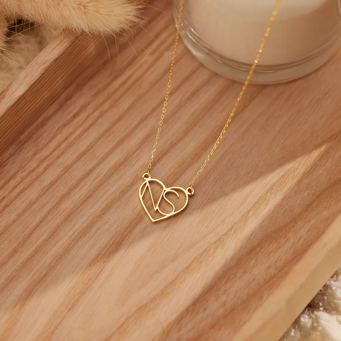 Personalised Heart Initial Necklace, Custom Letter Necklace, 