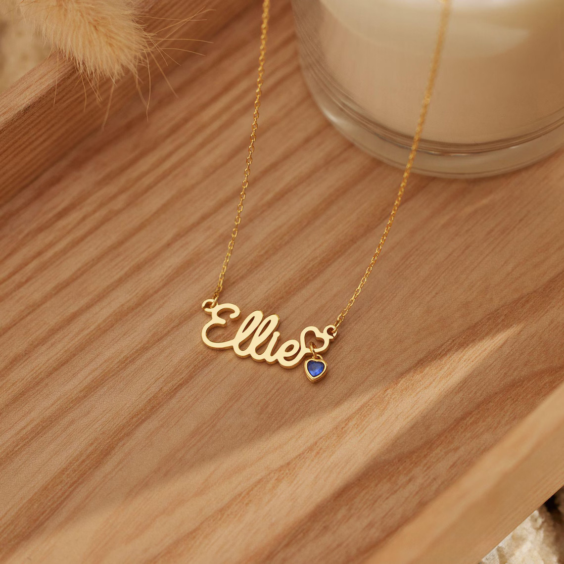 Custom Heart Name Necklace with Birthstone