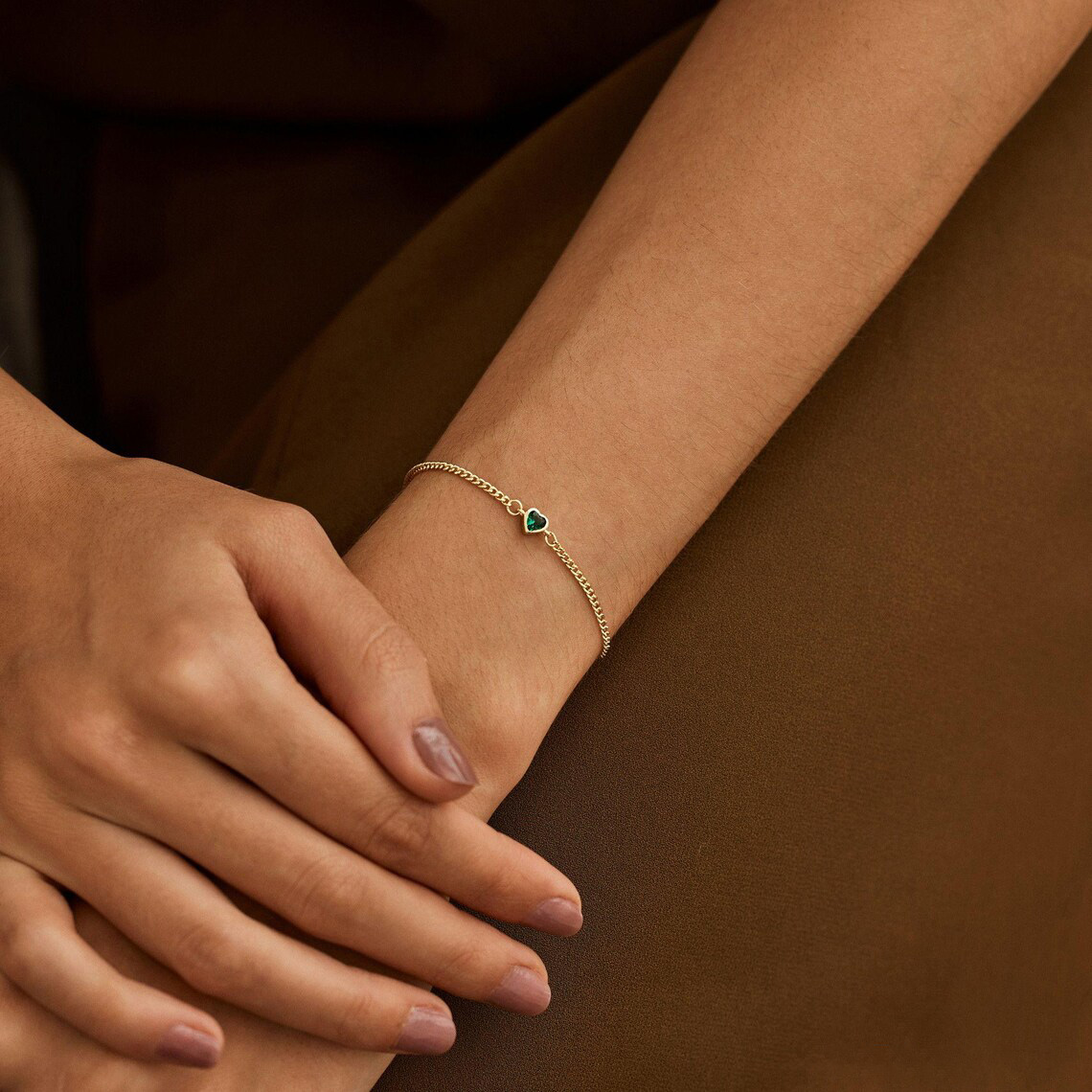 Minimalist Heart Birthstone Bracelet with Cuban Chain